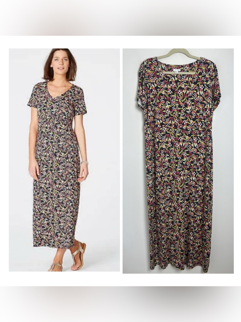 J. Jill Medium Gray Pastel Ditsy Floral Short Sleeve Stretch Fabric Maxi Dress